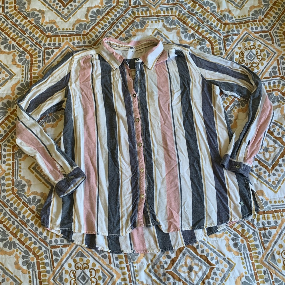 Roxy Multi-Colored Striped Button Up Blouse